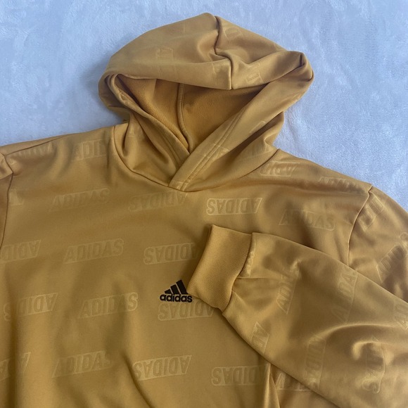 Adidas Hoodie Sweater Men's Sz XL Yellow All over Logo Active Gym Sport - Picture 5 of 8